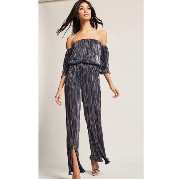 BLOOMINGDALES ontwelfth Y2K strapless Metallic Stripe JUMPSUIT Romper *SMALL* - Picture 1 of 9